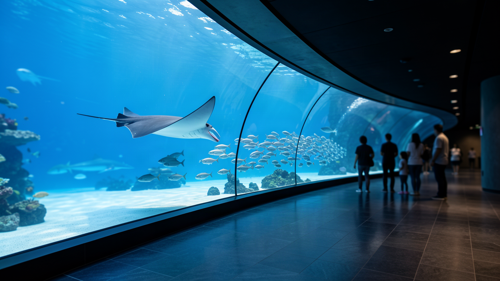 聖淘沙新加坡海洋生態館的巨型水族觀景窗與魟魚